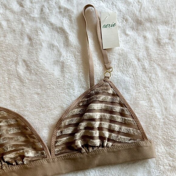 NWT Aerie Velvet Stripe Triangle Bralette in Cappuccino - Size: XS - Picture 3 of 8